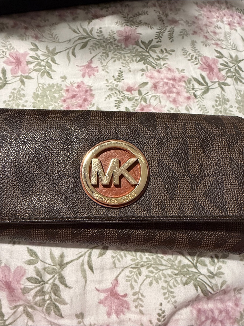 Michael Kors Brown Wallet with Gold MK Medallion